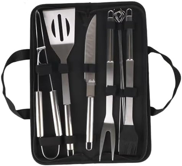 9Pcs Spatula Fork Tongs Knife Brush Skewers Barbecue Utensil Bbq Grill Accessories Tools Stainless Steel Grilling Kit With Storage Case Use For Camping Kitchen Party Backyard Indoor Outdoor