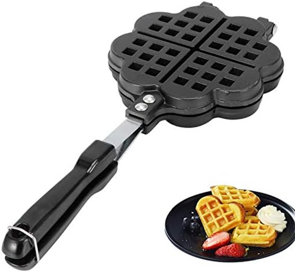 Waffle Maker Pan 5.5 In Stick Proof Double Sided Waffle Irons 4 Slice Petaloid Waffle Cone Machine For Gas Stove & Open Fire