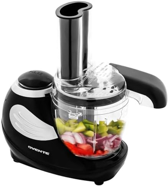 Ovente 1.5-Cup Electric Food Chopper 50W Mini Food Processor With One-Touch Control And Stainless Steel Blade For Slicing Vegetable Grinding Shredding Mincing Puree And Meal Prep Black Pf1007B