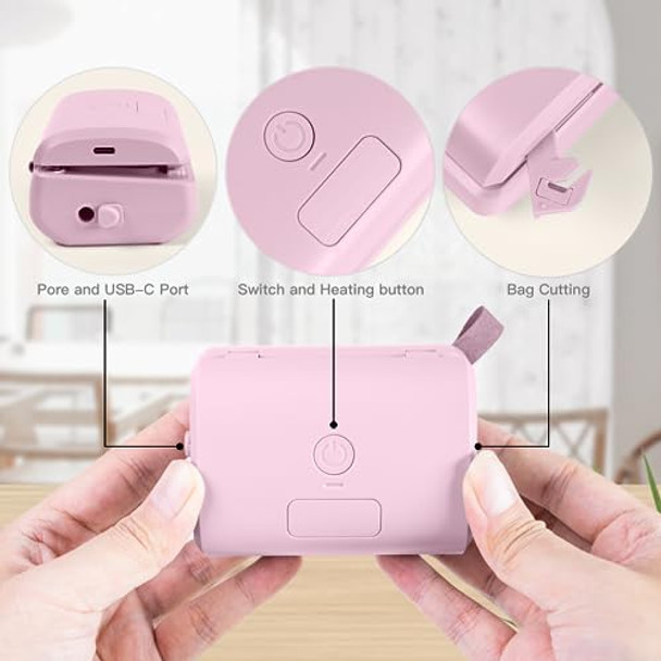 4 In 1 Mini Vacuum Sealer，Portable 60Kpa Heating Vacuum Food Bag Sealer With 1200Mah Rechargeable Quick Automatic Food Storage Machine With Inflatable For Universal Storage Bags Vacuum Bags/Boxes