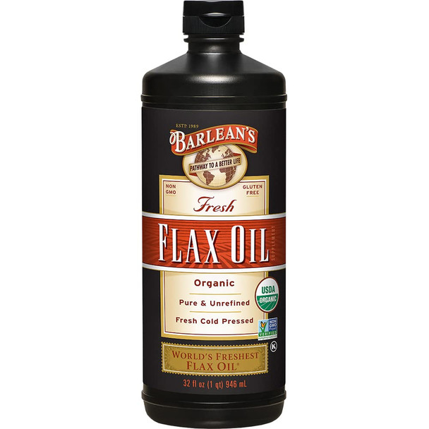 Barleans Organic Flaxseed Oil Liquid Cold Press Flax Seeds 7640mg ALA Omega 3 Fatty Acid Supplement for Joint and Heart Health and Healthy Digestion 32 oz