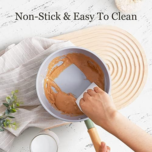 Rockurwok Ceramic Nonstick Sauce Pan With Lid 2Qt & 3Qt Cooking Pot Set Saucepan With Steamer Ptfe& Pfas- Wooden Handle For Cool Touch Universal Base(Gas Electric & Induction)