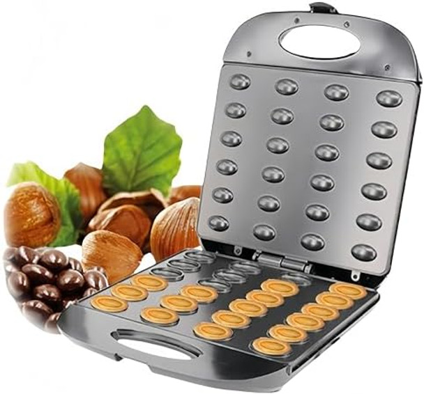 1400W Electric Mini Waffle Maker 24-Hole Walnut Cookie Mold Maker Automatic Cookie Press Stuffed Waffle Maker Machine With Non-Stick Coating For Cookie Pie Cake Waffle