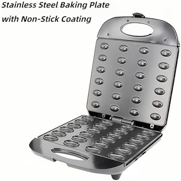 1400W Electric Mini Waffle Maker 24-Hole Walnut Cookie Mold Maker Automatic Cookie Press Stuffed Waffle Maker Machine With Non-Stick Coating For Cookie Pie Cake Waffle