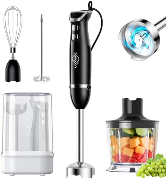 Bundled Sangcon 6-In-1 Immersion Blender Handheld Hand Blender With Chopper & 34Oz Blending Cup Storage Base