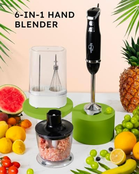 Bundled Sangcon 6-In-1 Immersion Blender Handheld Hand Blender With Chopper & 34Oz Blending Cup Storage Base
