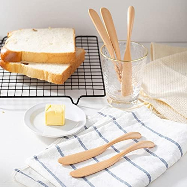 Sanrich 10Pcs Wood Spreaders Butter Tableware Knifes For Cheese Sandwiches Breakfast Homemade Marmalade The Jar Of Jelly Pesto (Burlywood)