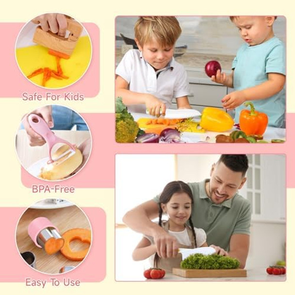 Suhctuptx Kids Knife Set For Real Cooking Kids Kitchen Knives With Cutting Board Crinkle Cutters Food Conversion Chart & Cleaning Tools (37Pcs Green)