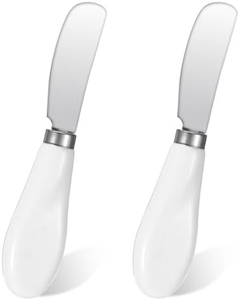 2 Pcs Butter Knife Cheese Spreader Knives 5 Inch Butter Knife With White Porcelain Handle Wide Blade Cheese Spreader For Cutting Spreading Butter Cheese