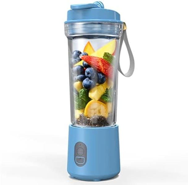 Portable Blender For Smoothies And Shakes Mini Personal Juicer Machine For Travel 16.9 Oz 40 Seconds Auto Shutoff 3 Seconds No-Load Protection Suitable For Most Vegetables And Fruits(Blue)