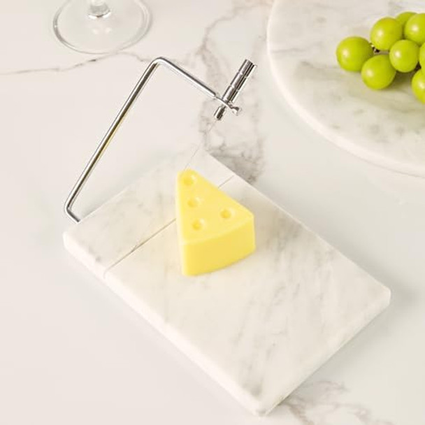 Marble Cheese Slicer Heavy White Cheese Cutter Sturdy Cheese Slice Cutters With Stainless Steel Blade - Natural Stone Slicing Plate For Butter Soft Foods Ideal House Warming