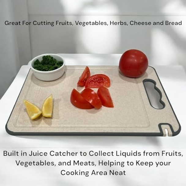 Double Sided 304 Stainless Steel & Wheat Straw Cutting Board With Built In Knife Sharpener Garlic Grinder Juice Groove Anti-Slip Great For Meat Poultry Fish Fruits Vegetables Cheese And Bread