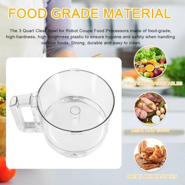 112203 Food Processor 3 Quart Clear Bowl Fit For Robot Coupe R2 Fits R2B Series #1-4 And R2N Series #1-3