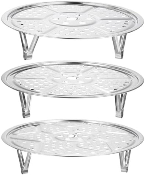 Uxcell 3Pcs Stainless Steel Steamer Rack With Stand 8.6 Inches/9.5 Inches/10.2 Inches Pot Steaming Tray For Steamer Cookware Instant Pressure Cooker