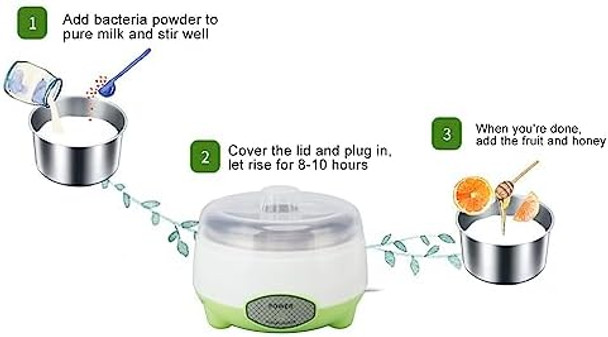 Diy Yogurt Maker Machine Compact Yogurt Maker Machine Family Kitchen Stainless Steel Container (Us Plug 110V)
