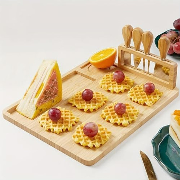 1Set Wooden Cheese Board With Knife And Fork Wooden Cutting Board Cheese Board With Knife Set Home Baking Knife Board Bread Board For Home Kitchen Restaurant Hotel Kitchen Supplies