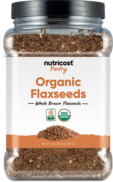Nutricost Pantry Organic Flaxseeds 2 Pounds Whole Brown Flaxseeds Vegan GMO Free Gluten Free