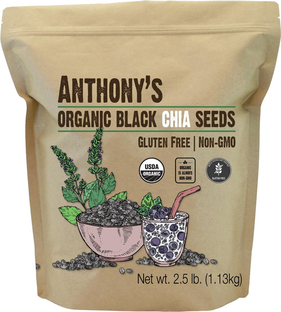 Anthony's Organic Chia Seeds  2.5 lb  Gluten Free  Vegan  Keto Friendly
