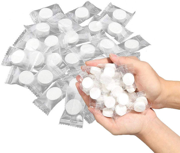 Skyzone 98Pcs Outdoor Travel Portable Compressed Tissue Tablet Face Towel Disposable Magic Towel Tablet Capsules Cloth Coin Wipes Paper Cotton Tissue Expand With Water