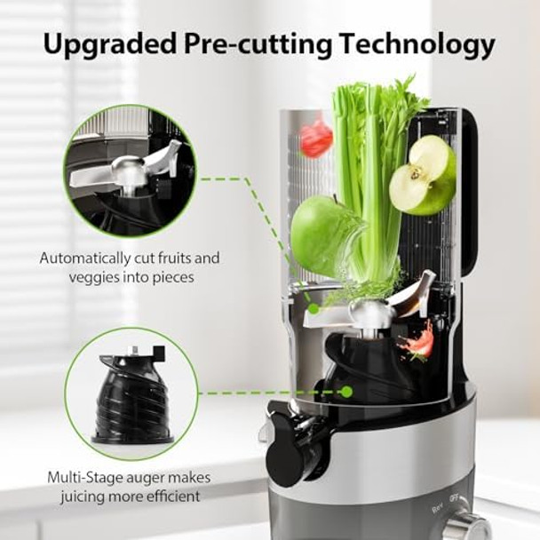 Juicer Machines Aeitto Cold Press Juicer With 4.9" Large Feed Chute Fits Whole Vegetables And Fruits Juice Extractor MachineEasy To Clean High Juice Yield Easy To AssembleGrey