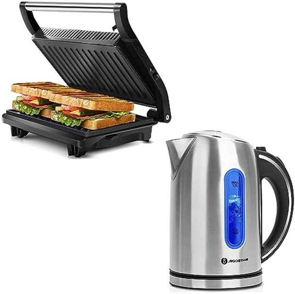 Aigostar 2 Slice Panini Press And 1.7L Electric Stainless Steel Kettle Bundle Aigostar 2 Slice Panini Press And 1.7L Electric Stainless Steel Kettle Bundle