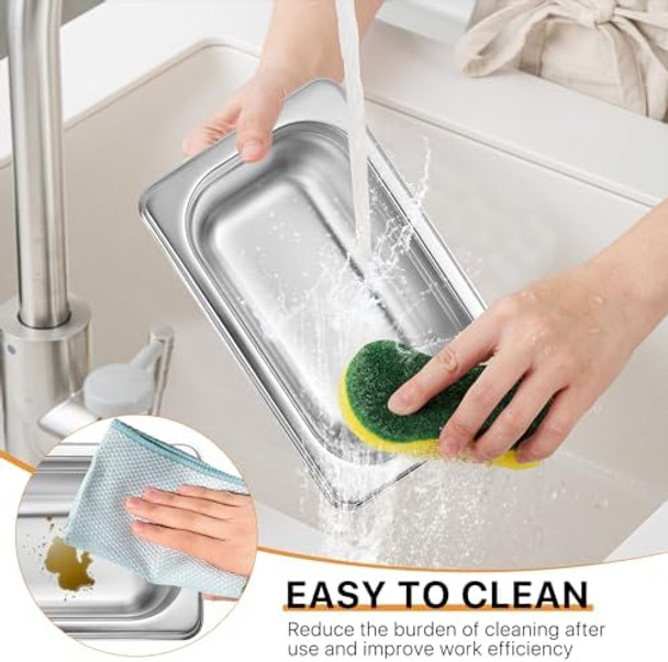 4 Pack 1/9 Size 2 1/2 Inch Deep Steem Tabel Pans Nsf Commercial 18/8 Stainless Steel Anti-Jam Steam Pan Catering Food Pan For RestaurantHotel