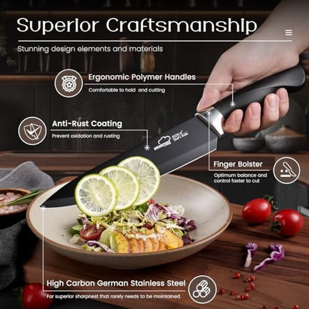 Knife Set Amorston 21 Pcs Knife Sets For Kitchen With Block Dishwasher Safe Kitchen Knife Set With Built-In Sharpener German Stainless Steel Black Knife Block Set