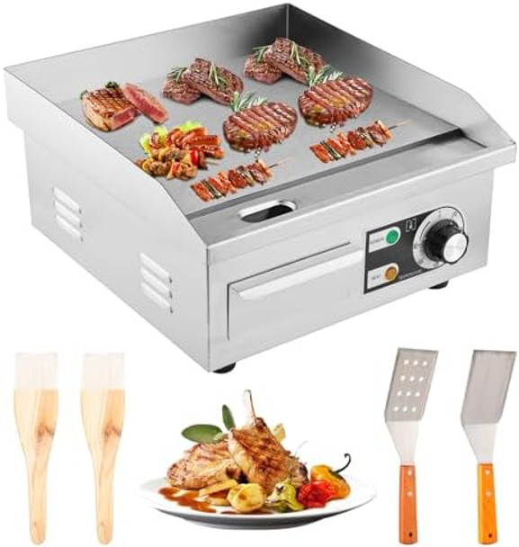 Commercial Electric Griddle 14" Electric Countertop Flat Top Griddle1600W 110V Non-Stick Electric Flat Top Grill Stainless Steel Teppanyaki Grill122℉-572℉ Adjustable Temperature For Restaurant Home Commercial Electric Griddle 14" Electric Countertop Flat Top Griddle1600W 110V Non-Stick Electric Flat Top Grill Stainless Steel Teppanyaki Grill122℉-572℉ Adjustable Temperature For Restaurant Home