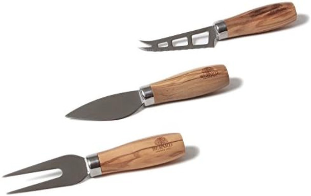 Berard 3-Piece Stainless Steel Cheese Knife Set With Olive Wood Handles (Hard Knife Soft/Medium Knife And Cheese Fork)