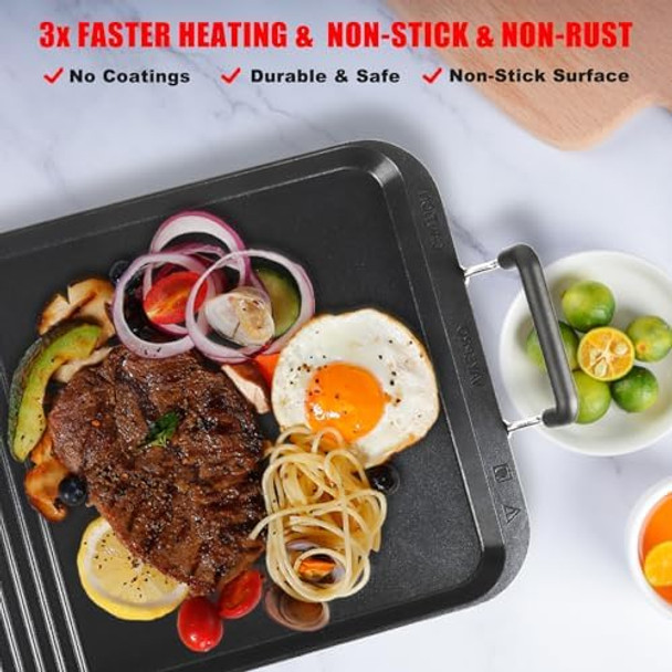 Grill Pans For Stove Tops 20"X10" Non-Flip Grill & Griddle Pan- Dual Zone Pfoa- Aluminum Electric Stovetops/Gas/Camping