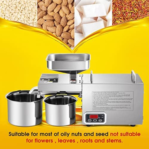 Cgoldenwall 1500W Commercial Oil Press Machine Oil Extractor Expeller With Intelligent Temperature Controller/Industrial Motor/All Stainless Steel/Ce (110V Us Plug)