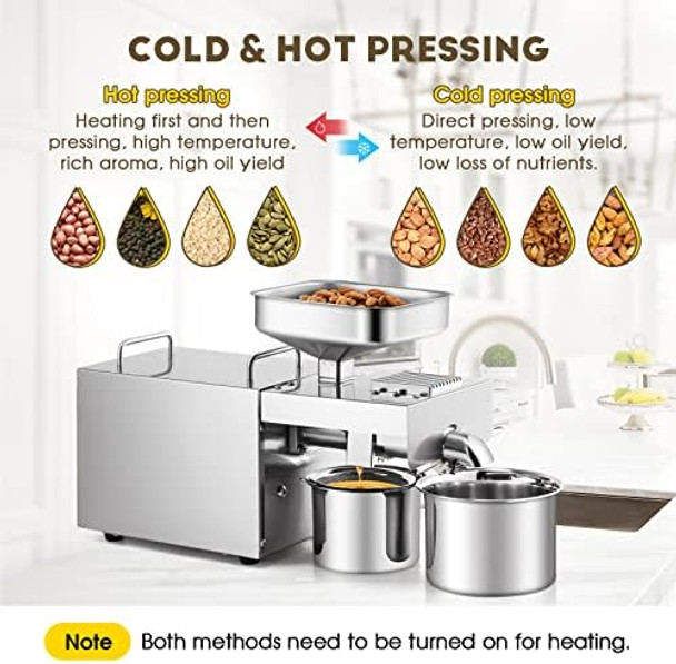 Cgoldenwall 1500W Commercial Oil Press Machine Oil Extractor Expeller With Intelligent Temperature Controller/Industrial Motor/All Stainless Steel/Ce (110V Us Plug)