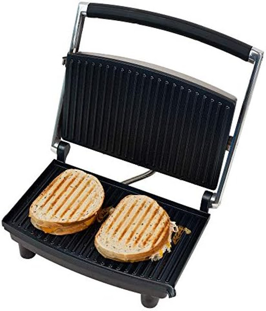 Chef Buddy Panini Press Gourmet Sandwich Maker For Healthy Cooking – Indoor Grill With Drip Tray By Classic Cuisine (Silver) Other-Size Black