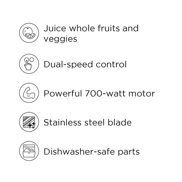 Chefman 2-Speed Electric Juicer Extra-Wide Feeding Tube For Whole Fruits Make Nutritious Vegetable And Green Juice Detachable 1 Quart Pitcher Built In Foam Separator Dishwasher Safe Parts