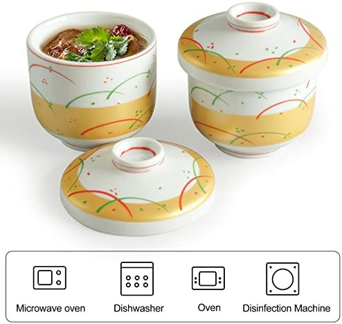 Cinf Japanese Snack 6 Oz Set Of 2 Stew Pot With Lid Steam Cuisine Ceramic Serving Soup Bowls Custard Bowl Cup