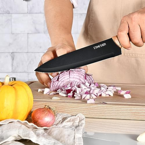 Cohesion 5 Pcs Kitchen Knife Set With Magnetic Knife Strip For Wall Ultra Sharp Kitchen Knives Set With Sheathes And Box For Multipurpose Cooking With Ergonomic Handle