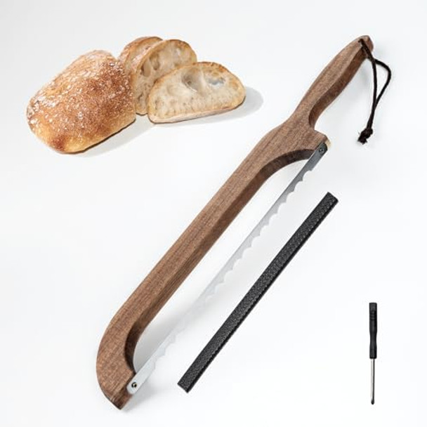 16" Bread Knife Slicer For Homemade Sourdough Wooden Bow Design Cutter Serrated Stainless Steel Blade Manual Dough Lame Scoring Tool For Hand Saw Slicing Cutting Baking Loaf Guide Light 16" Bread Knife Slicer For Homemade Sourdough Wooden Bow Design Cutter Serrated Stainless Steel Blade Manual Dough Lame Scoring Tool For Hand Saw Slicing Cutting Baking Loaf Guide Light