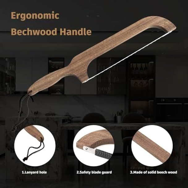 16" Bread Knife Slicer For Homemade Sourdough Wooden Bow Design Cutter Serrated Stainless Steel Blade Manual Dough Lame Scoring Tool For Hand Saw Slicing Cutting Baking Loaf Guide Light 16" Bread Knife Slicer For Homemade Sourdough Wooden Bow Design Cutter Serrated Stainless Steel Blade Manual Dough Lame Scoring Tool For Hand Saw Slicing Cutting Baking Loaf Guide Light