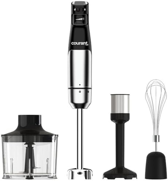 Courant Immersion Handheld Blender4 In 1 400W Stick Blender Variable Speed Stainless Steel Blades Blending Shaft WhiskChopperMasher Beaker Stainless Steel Led Display