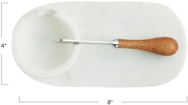 Creative Co-Op Black Marble Cheese Server Set With Mango Wood Stand Set Of 4 Small