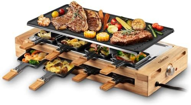 Indoor Grill Cusimax Raclette Table Grill 1500W Electric Grill Korean Bbq Grill With 2 In 1 Reversible Non-Stick Plate/Wooden Base Party Grill With 8 Trays & Wooden Spatulas Model