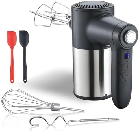 7-Speed Cordless Hand Mixer For Baking - Electric Handheld Mixer With 6 Stainless Steel Attachments Turbo Boost Digital Display Eject Button - Lightweight Cake Mixer For Eggs Cream Cookie Dough