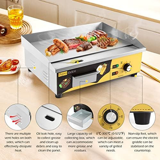 Dyna-Living Commercial Electric Griddle 22'' Flat Top Grill Countertop Griddle 3000W 110V Stainless Steel Teppanyaki Grill Large Griddles For Restaurant Kitchen Dyna-Living Commercial Electric Griddle 22'' Flat Top Grill Countertop Griddle 3000W 110V Stainless Steel Teppanyaki Grill Large Griddles For Restaurant Kitchen