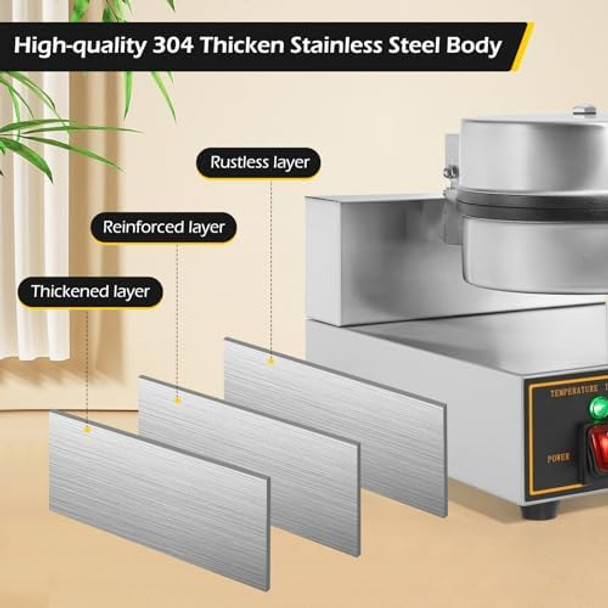 Dyna-Living Ice Cream Cone Maker Commercial Waffle Cone Machine Electric Stainless Steel Waffle Bowl Cone Maker For Restaurant Home Kitchen Bakeries Snack Bar Use (110V 1250W)