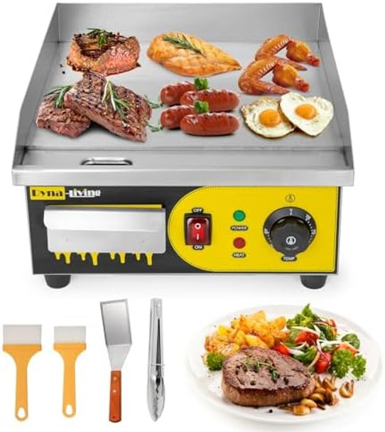 Dyna-Living Electric Griddle Commercial Countertop Griddle 14 Inch Flat Top Griddles Non-Stick Electric Flat Top Grill Stainless Steel Commercial Electric Griddle For Restaurant 110V 1500W Dyna-Living Electric Griddle Commercial Countertop Griddle 14 Inch Flat Top Griddles Non-Stick Electric Flat Top Grill Stainless Steel Commercial Electric Griddle For Restaurant 110V 1500W