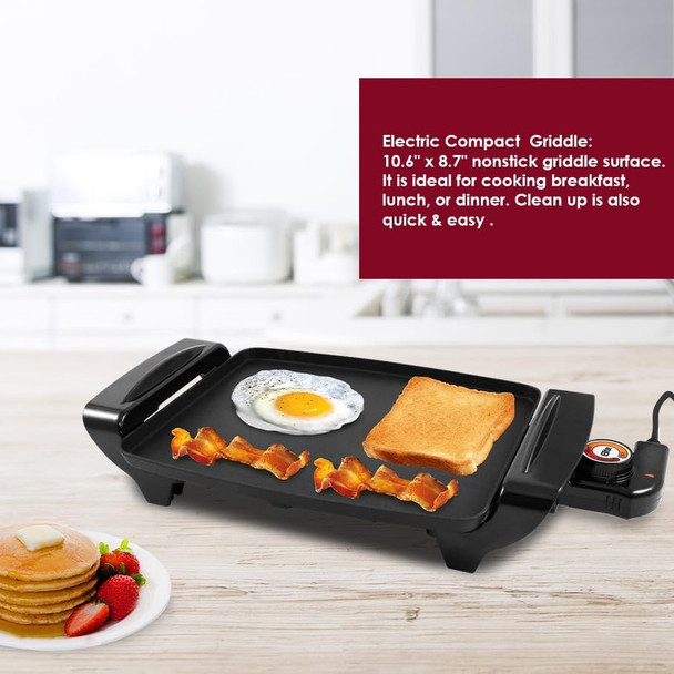Elite Gourmet Egr2722A Electric 10.5" X 8.5" Griddle Cool-Touch Handles Non-Stick Surface Removable/Adjustable Thermostat Skid -Rubber Feet Black Elite Gourmet Egr2722A Electric 10.5" X 8.5" Griddle Cool-Touch Handles Non-Stick Surface Removable/Adjustable Thermostat Skid -Rubber Feet Black