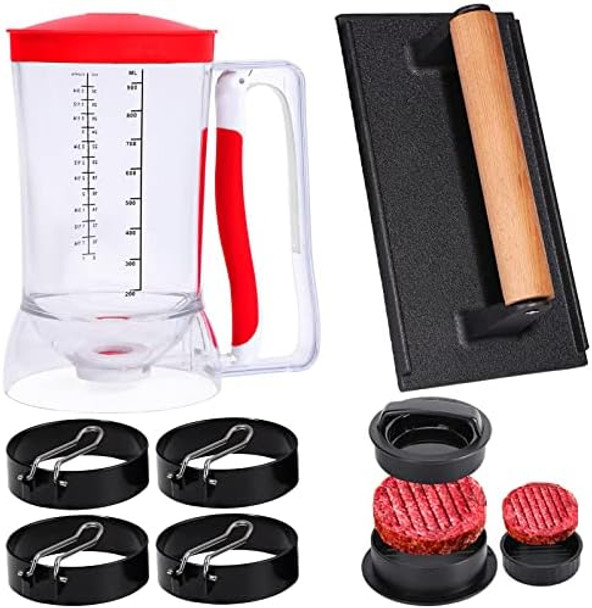 Breakfast Kit For Blackstone Grill 7 Piece Griddle Accessories Set - Including Pancake Batter Dispenser Bacon Press Egg Rings Hamburger Press Patty Maker