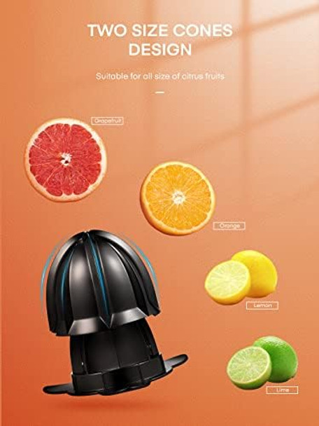 Fohere Orange Juicer Squeezer Electric Citrus Juicer With Two Interchangeable Cones Suitable For Orange Lemon And Grapefruit Brushed Stainless Steel