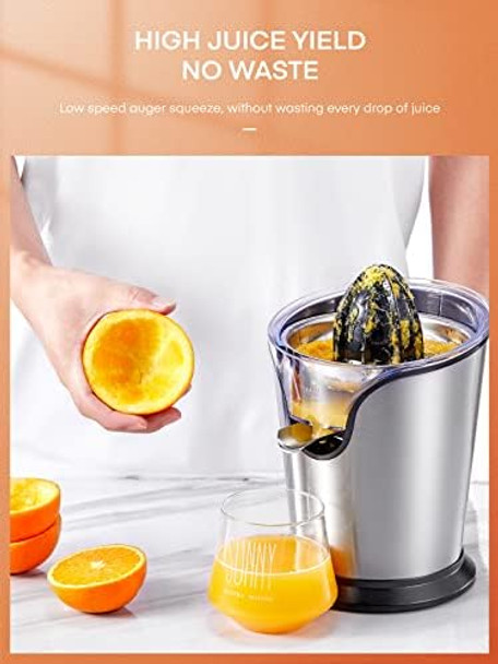 Fohere Orange Juicer Squeezer Electric Citrus Juicer With Two Interchangeable Cones Suitable For Orange Lemon And Grapefruit Brushed Stainless Steel
