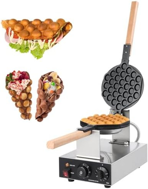 Garveehome Bubble Waffle Maker 1400W Commercial Bubble Waffle Maker Machine Non-Stick Egg Waffle Maker Electric Bubble Waffle Baker For Home Or Commercial Use Single Silver